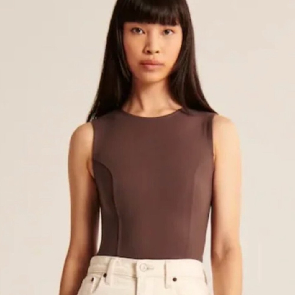 Abercrombie Fitch Soft Collection High Neck Bodysuit Brown Corset Detail Snap S